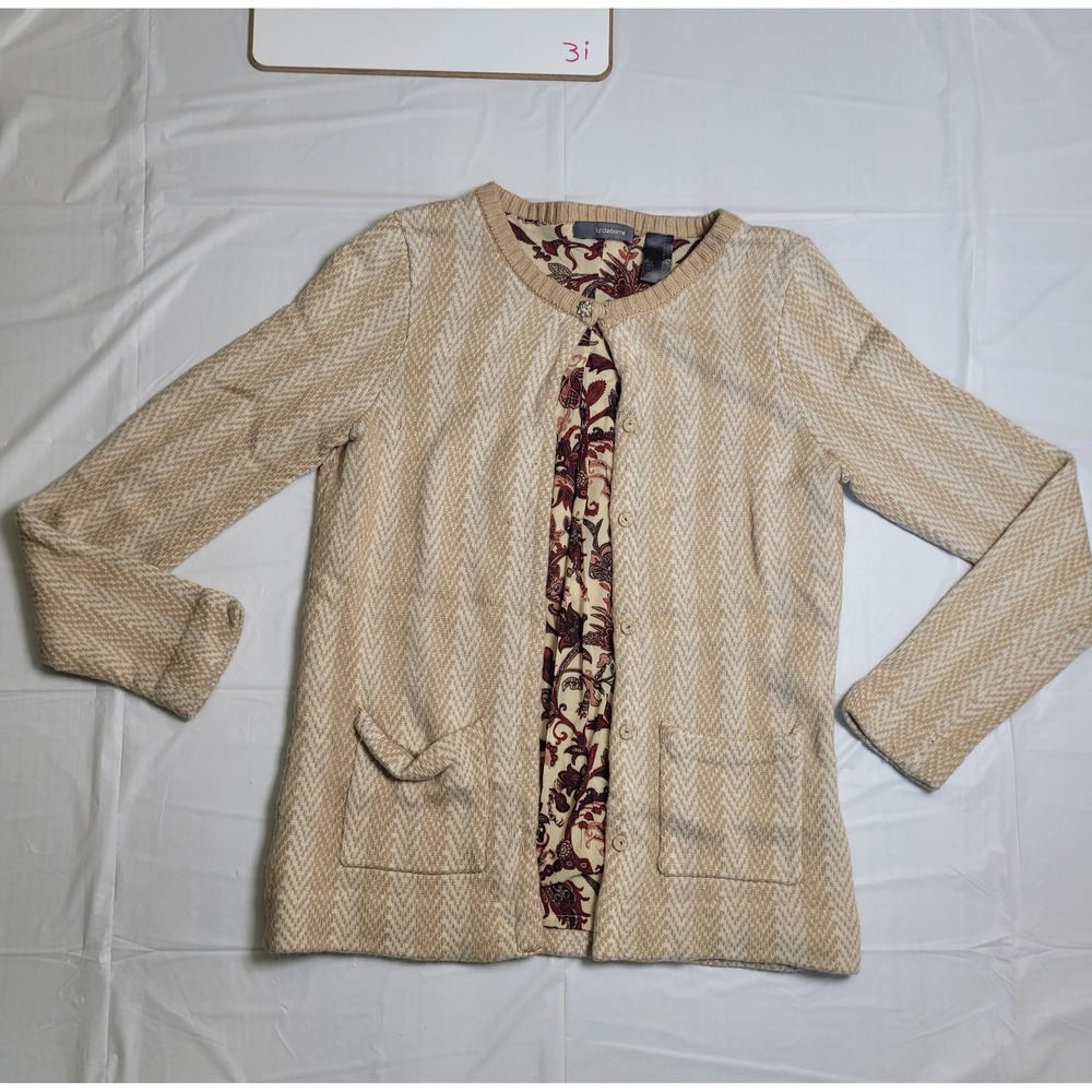 Womens Liz Claiborne Tan Long Sleeve Sweater Blazer in size small